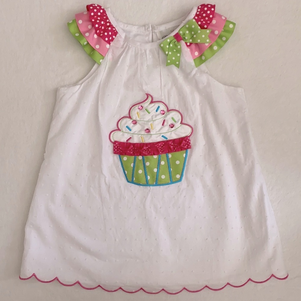 Rare Editions | Cupcake Swiss Dot Birthday Scallop Hem Dress E326267 White (5)
